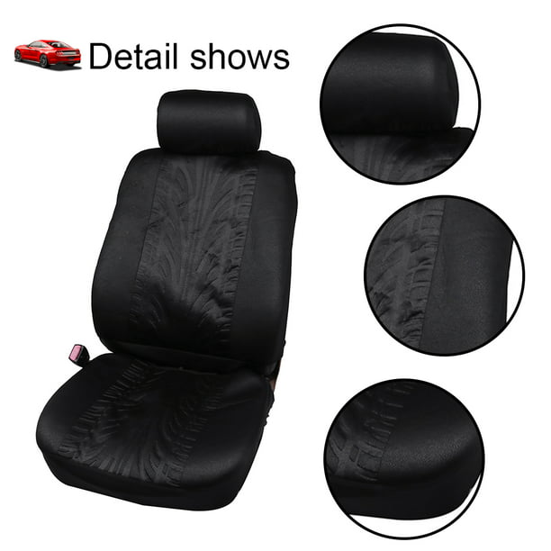 ECCPP Universal Car Seat Cover w/Headrest/Steering Wheel Cover/Shoulder Pads Black/Gray 100% Breathable Embossed Cloth Stretchy Durable Auto Seat Cover for Most Cars 